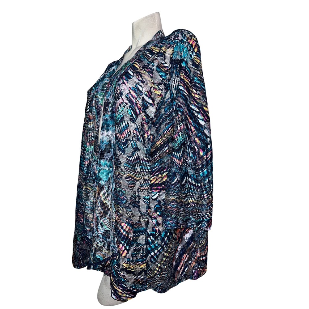 Drapers & Damons Size 2X Open Front Cardigan Abstract Mesh Lace Multi-Color 3/4 - Picture 4 of 7